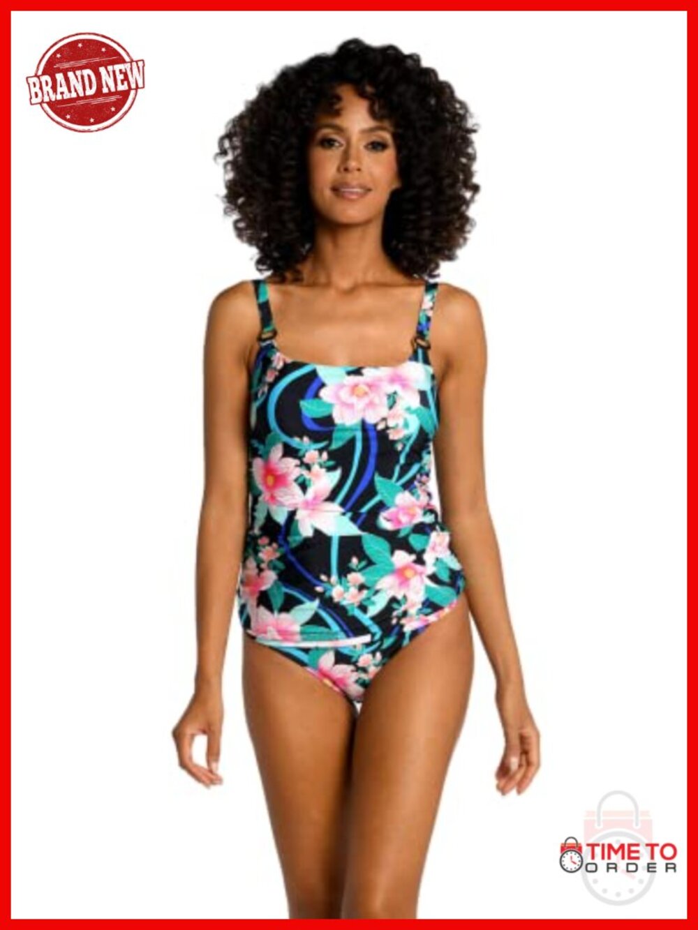 La Blanca Island Goddess Tankini Swimsuit Top Shirred Floral